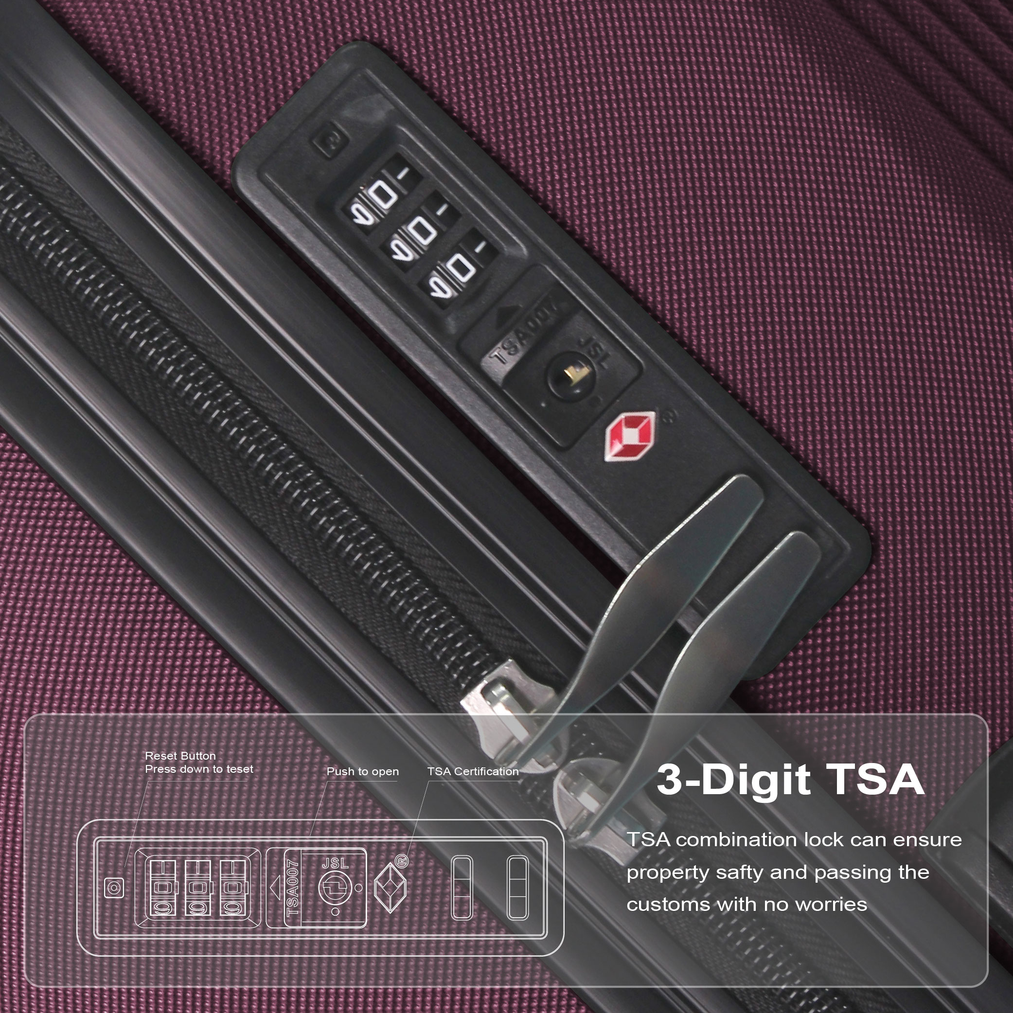 PURPLE 3-Piece Premium ABS Luggage Set-20", 24", And 28" Suitcases With Multi-Position Handle, Silent Spinner Wheels, And TSA-Approved Lock-Durable, Stylish, And Spacious Travel Gear_voghion.com